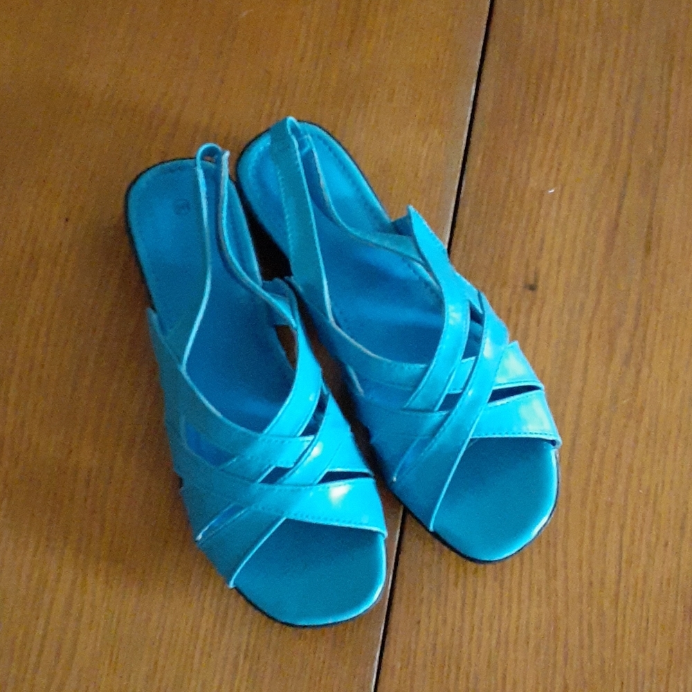 6w Woman Within Teal Blue Strappy Slingback Sandals